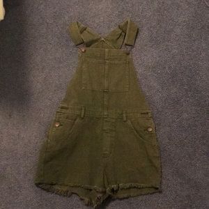 Army Green Denim Overall Shorts